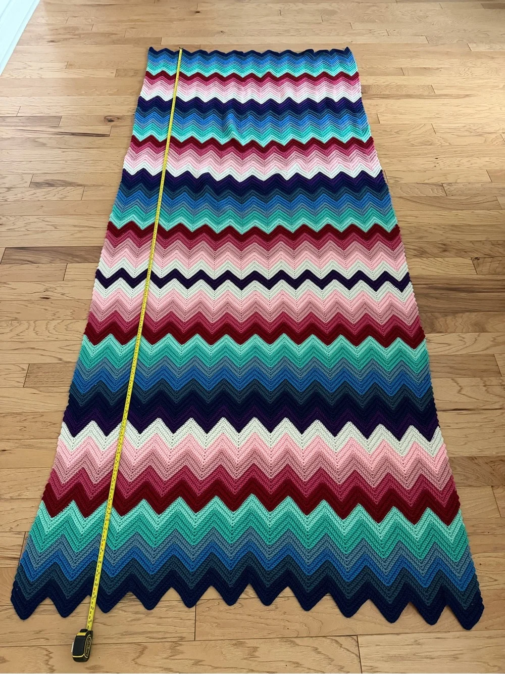 Handmade Chevron Crochet Throw Blanket - Multicolor Pink & Teal